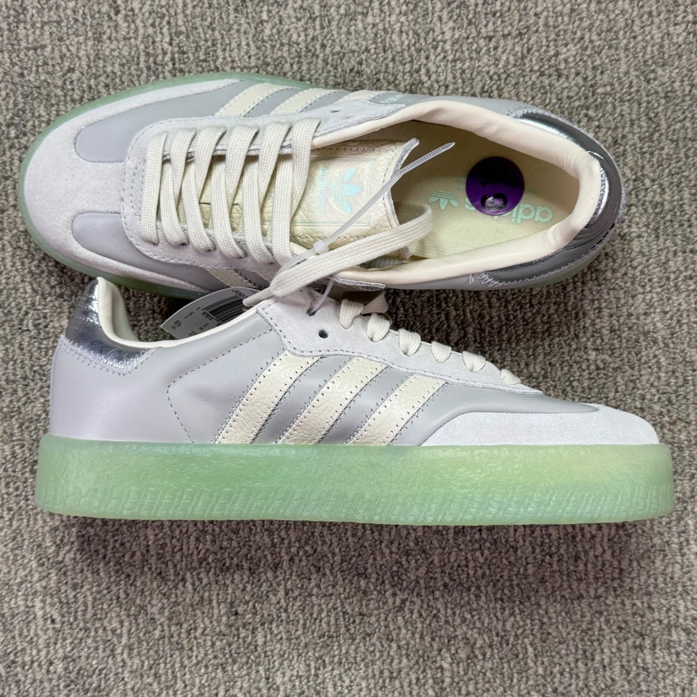 NWT Adidas Sambae W Platform Sneakers Women's 6.5 Grey Silver Mint Translucent - Picture 4 of 13
